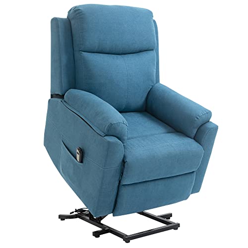 HOMCOM elektrischer Aufstehsessel Sessel mit Aufstehhilfe für Senior Relaxsessel TV Sessel mit schlaffunktion und aufstehhilfe Fernsehsessel Liegefunktion Leinen-Touch Blau 83 x 89 x 102 cm