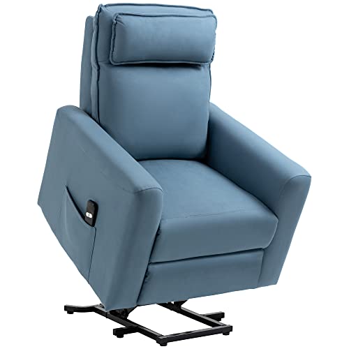 HOMCOM Aufstehsessel Fernsehsessel Sessel mit Aufstehhilfe elektrisch Liegefunktion Leinen-Touch Stahl Blau 85 x 89,5 x 105 cm